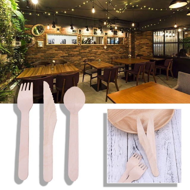 OULII 150Pcs Disposable Wooden Cutlery Set Wood Utensils for Parties Weddings Barbecue