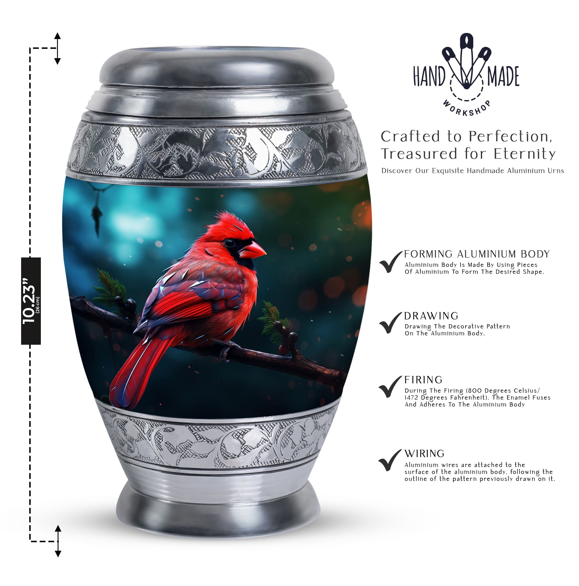 Red Cardinal Bird Urn For Ashes For Women, Cremation Urn Human Ashes, Urns For Human Ashes Adult, Burial Urns For Adult Human Ashes, Large Urns For Human Ashes Adult Male, Metal Urn 10 Inch