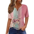 thumbnail image 3 of Floral Printed Tops for Women Plus Size S-3XL Loose Fit V Neck Casual Tee Shirt Summer Short Sleeve Tshirts (L, Pink), 3 of 7