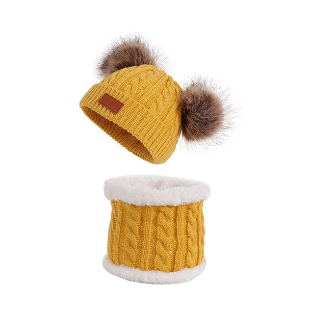 Guardurnaity Conjunto de 2 unidades de gorro para bebé, bufanda, gorro de otoño e invierno, bufanda para niño recién nacido, gorro de punto para Sombreros traje amarillo