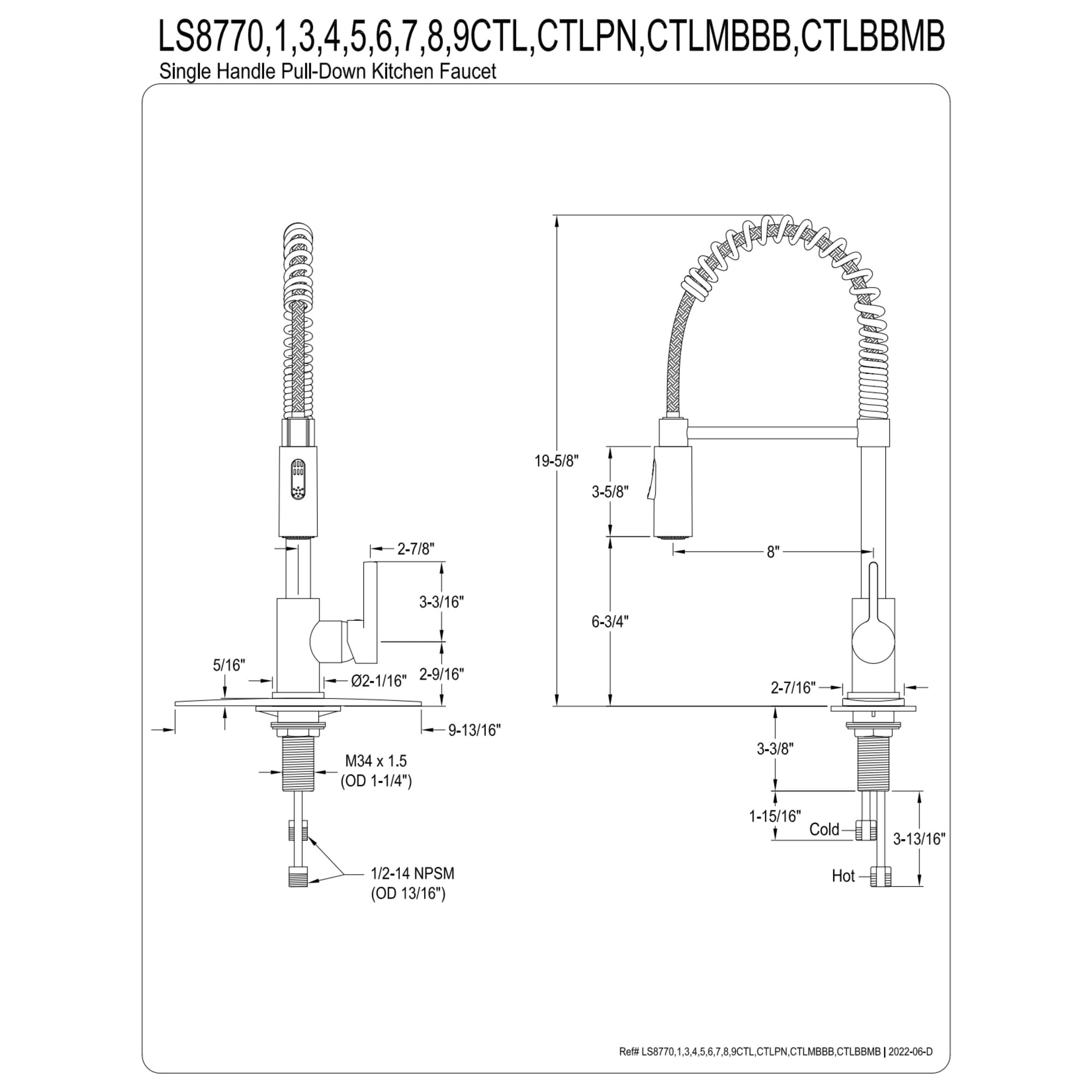 Gourmetier LS8773CTL Continental Single-Handle Deck-Mount Pre-Rinse Kitchen Faucet, Brushed Brass