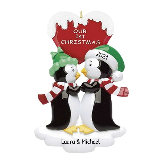 Ornaments by Elves Personalized Penguin Couple Kisses Ornament Holiday Christmas Decorations 0.25lbs
