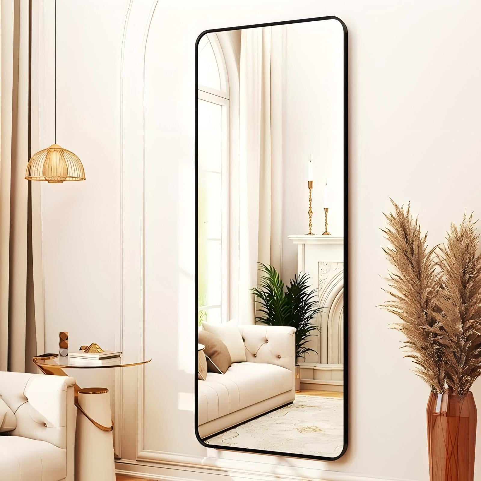 Mirstory 59"x 16.2" Full Length Mirror Standing Full Body Mirror with Rounded Corners, Black