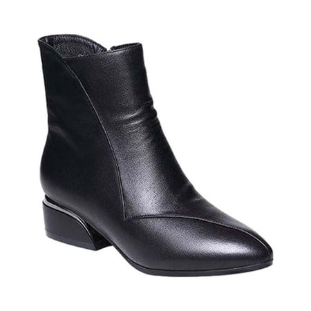 

Hvyesh Women s GoGo Ankle Boots Chunky Block Heel Booties Mid Calf Low Heeled Short Booties Fashion Short Boots Side Zipper Boots Women s Shoes Clearance