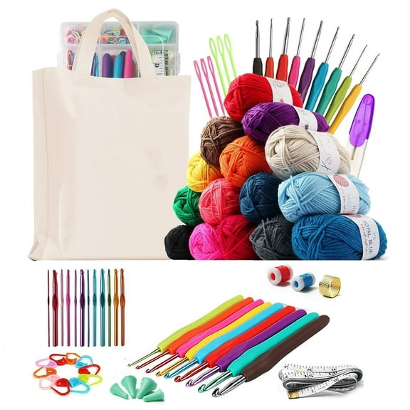 Crochet Kit for Beginners Adults, 73 Piece Crochet Kits for Beginner, Learn to Crochet Set, Crocheting Kit with Non-Woven Bag,15 Yarn for Knitting, Crochet Hook Set for Adults and Kids Gifts