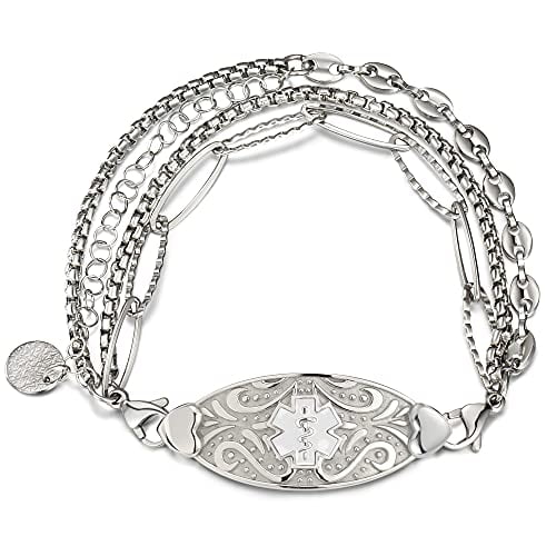 See Pic Munsteryaid Free Custom Medical Alert Id Multi Chains Bracelet With Free Engraving For Women personalized Womens Emergency Identification Medi