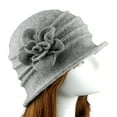 thumbnail image 2 of Naierhg Beanie Flower Decor Wide Brim Round Dome Woolen Hat Middle Aged Ladies Elegant Bucket HatLight Grey, 2 of 8