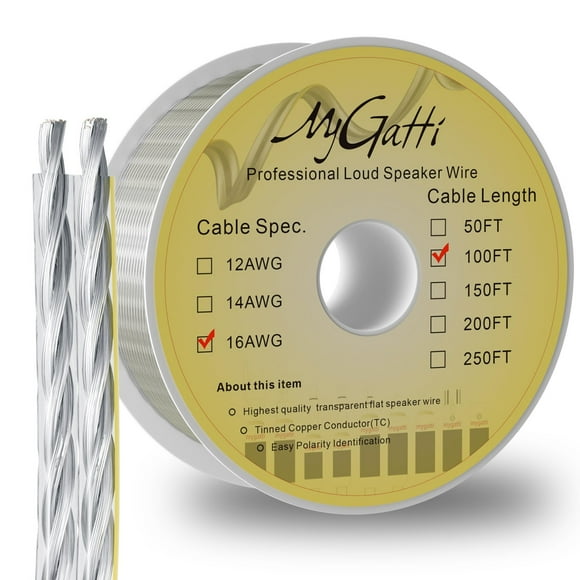 HiFi Surround Speaker Flat Wire Cable 100 FT 16 Gauge Tinned Copper