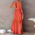 thumbnail image 6 of Long Summer Dresses for Women Sleeveless Halter Maxi Dress Flowy Ruffle Sundress (Watermelon Red XXL), 6 of 8