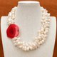 thumbnail image 3 of Collar de perlas blancas de Keshi cultivadas en agua dulce para mujer, colgante de conector de ágata roja de 20 pulgadas, joyería hecha a mano, 3 filas, G-G, 3 of 3