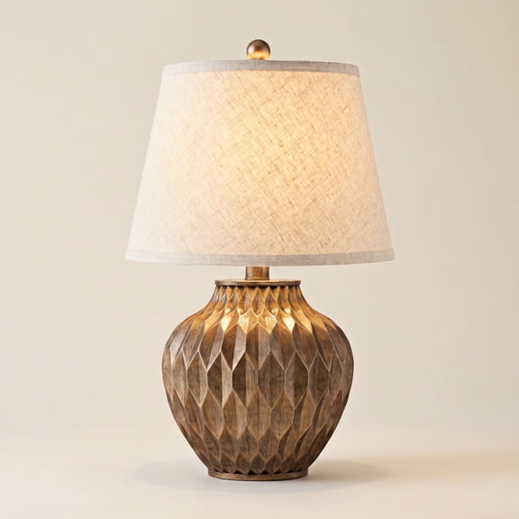 Possini Euro Design Buckhead Modern Accent Table Lamp 22" High Warm Bronze Brown Sculptural Geometric Drum Shade for Bedroom Living Room