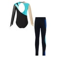 thumbnail image 2 of iEFiEL Kids Girls Gymnastics Dance Outfit Long Sleeve Metallic Contrast Leotard with Striped Pants Ice Skating Outfit Turquoise 6, 2 of 5