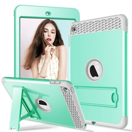 Dteck Shockproof Case For iPad mini 4 & mini 5, Heavy Duty Three Layer Protective Cover with PET Screen Protector [Kickstand] For Apple iPad mini 5 2019 / iPad mini 4, Mint