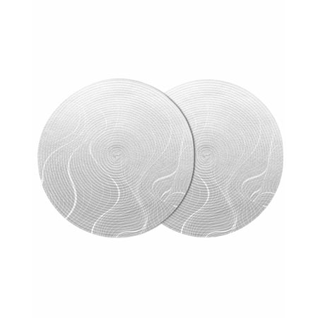 Grey Geometric Round 15 Inch Placemats Set of 2 Modern White Stripe Abstract Distortion Art HeatResistant Non Slip Place Mats for Dining Table Wipeable Braided Kitchen Table Mats for Housewarming