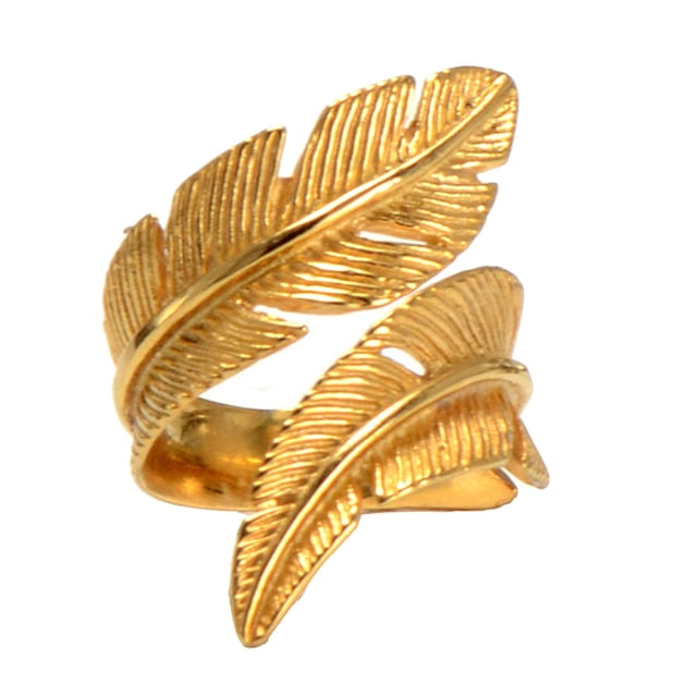 Anillo de acero inoxidable para hombre, estilo vintage, con plumas, delicado, accesorio elegante para novios, maridos y amigos, talla 10, dorado.