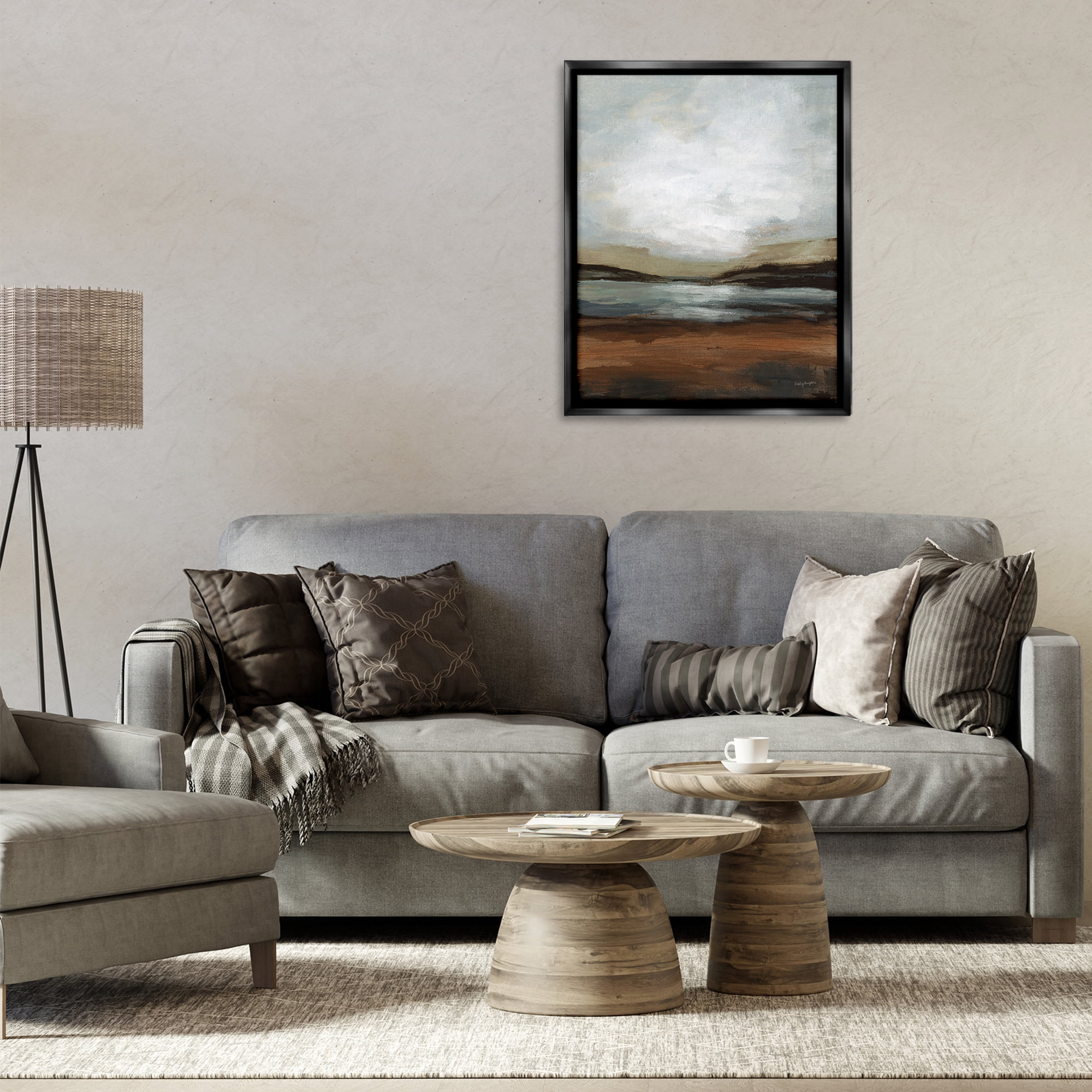 Stupell Industries Copper Creek Landscape Abstract Painting Black Floater Framed Canvas Art Print Wall Art, 25 x 31
