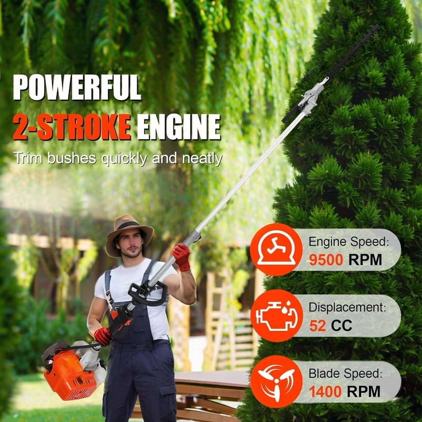 YNCE 2025 New Gas Weed Wacker - 52cc 2-Stroke 5 in 1 Multi-Functional Lawn Mower Hedge Trimmer Pruners Gas Powe Brush Cutter, Handheld Weed Eater for Garden and Yard Lawn