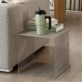 thumbnail image 5 of Square Geometry Retro Side Table Prime-Stainless Steel Linear Metal End Table, Iron Multi-Purpose Desktop Shelf (Silver), 5 of 8
