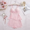 thumbnail image 2 of Womens Solid Color Lace Trim Cami Top Shorts Pyjama Two-piece Set Casual Comfy Soft Camisole & Shorts PJ Set Pajamas Womens Sleepwear Loungewear Homewear for All Seasons, 2 of 4