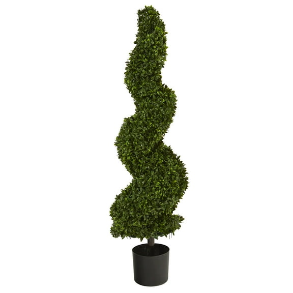 Nearly Natural 4ft. Spiral Hazel Leaf Artificial Topiary Tree UV Resistant (Indoor/Outdoor)