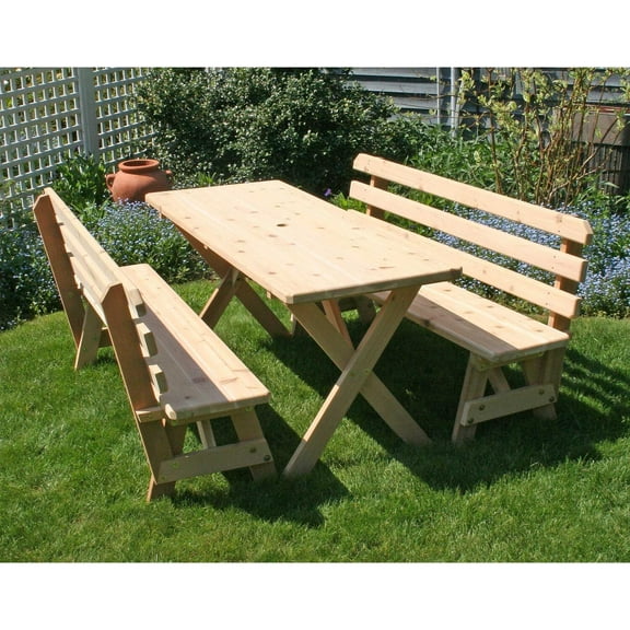 Creekvine Designs Cedar 27" Wide Cross Legged Picnic Table with Backed Benches-Style:4' Table with Two 4' Benches