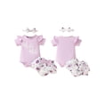 thumbnail image 2 of vera natura Baby Girls Summer Outfit Short Sleeve Romper + Floral Ruffle Shorts + Headband Set, 2 of 8