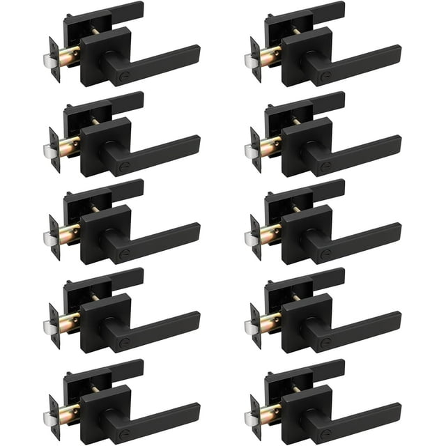 Serrures de Porte de Passage avec Rosace Carrée pour Porte Intérieure, Couloir Ou Garde-Robe, Levier de Porte Sans Clé à Fini Mat, Poignée de Porte Réversible Robuste