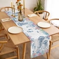 thumbnail image 3 of Coastal Jellyfish Table Runner - 36 Inch Long Summer Beach Nautical Ocean Coral Seahorse Cotton and Linen Blended Dress Scarves Farmhouse Table Runner for Kitchen Dining, Coffee Table, 13" x 36", 3 of 8