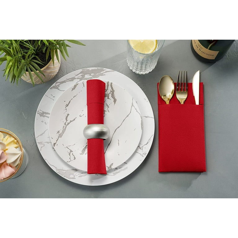 Linen Feel Pre-Folded Gray Dinner Napkins - Disposable Napkins
