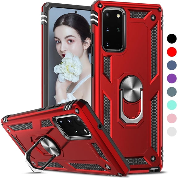 for Note-20-Case for Women: Samsung Galaxy Note 20 5G Case with Ring Stand, Heavy Duty Military-Grade Protective Phone Case Cover with Magnetic Ring Kickstand for Samsung S20 5G, Red