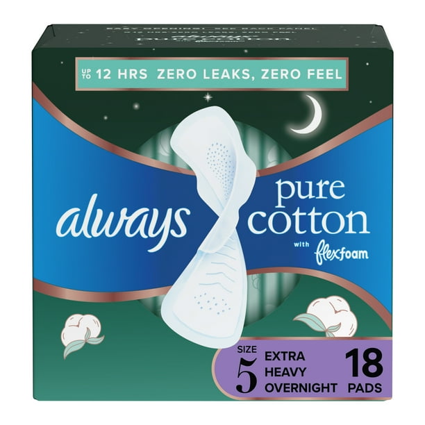 Always Pure Cotton Feminine Pads for Women, Size 5, with wings
