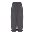 thumbnail image 4 of TSSOE Women Wide Leg Long Bloomers Pants Ruffle Elastic Waist Loose Fit Trousers Suitable for Office & Parties Charcoal Grey S, 4 of 7