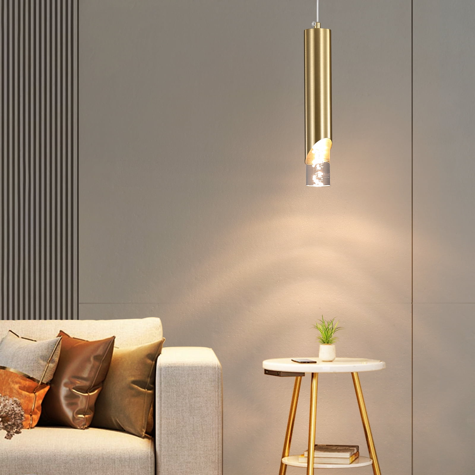 Modern Linear Pendant Light for Kitchen Island, LED Hanging Light Fixture with Bubble Acrylic, 3 Color 3000K/4500K/6500K, Mini Ceiling Chandelier Lighting for Dining Room, Bedroom, Hallway