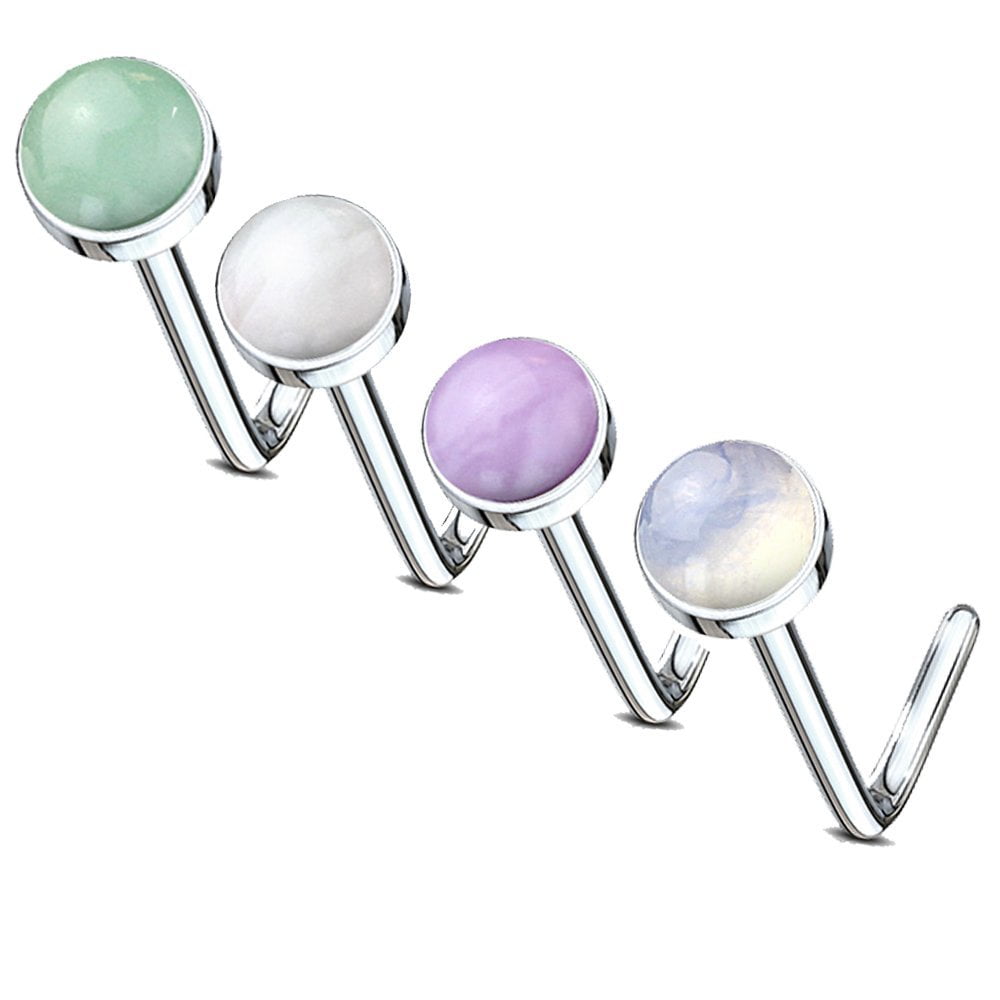 MoBody 4 Piece LShaped Nose Ring Stud Set 20G Surgical Steel Light Stone Nose Piercing Screws