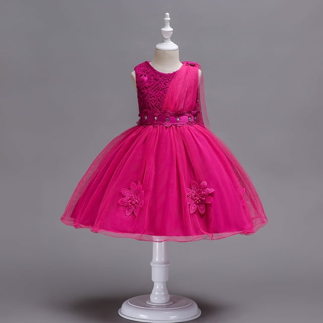 Vestido de verano para niños, vestido de boda para niños, falda de malla con lazo grande para niñas, vestido rojo para niñas