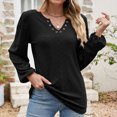 thumbnail image 4 of Scyoekwg Casual Tops for Women V-Neck Ring Hole Eyelet Tops Solid Color Fall Tops Trendy Loose Lightweight Long Sleeve T Shirts Pullover (Black,XXL), 4 of 6