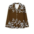 thumbnail image 4 of Ladies Pajama Set Floral Printed Long Sleeve Button Up Shirt with Full-Length Pjs Bottom Outfits 2 Piece (2XL, Brown), 4 of 5