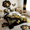 thumbnail image 3 of Manfei Gold Black Butterfly Bedding Sets Full with Comforter, Aesthetic Marble Duvet Insert, Wild Animal Comforter Sets Full Size, Microfiber Room Decor, 3pcs Reversible, 3 of 7