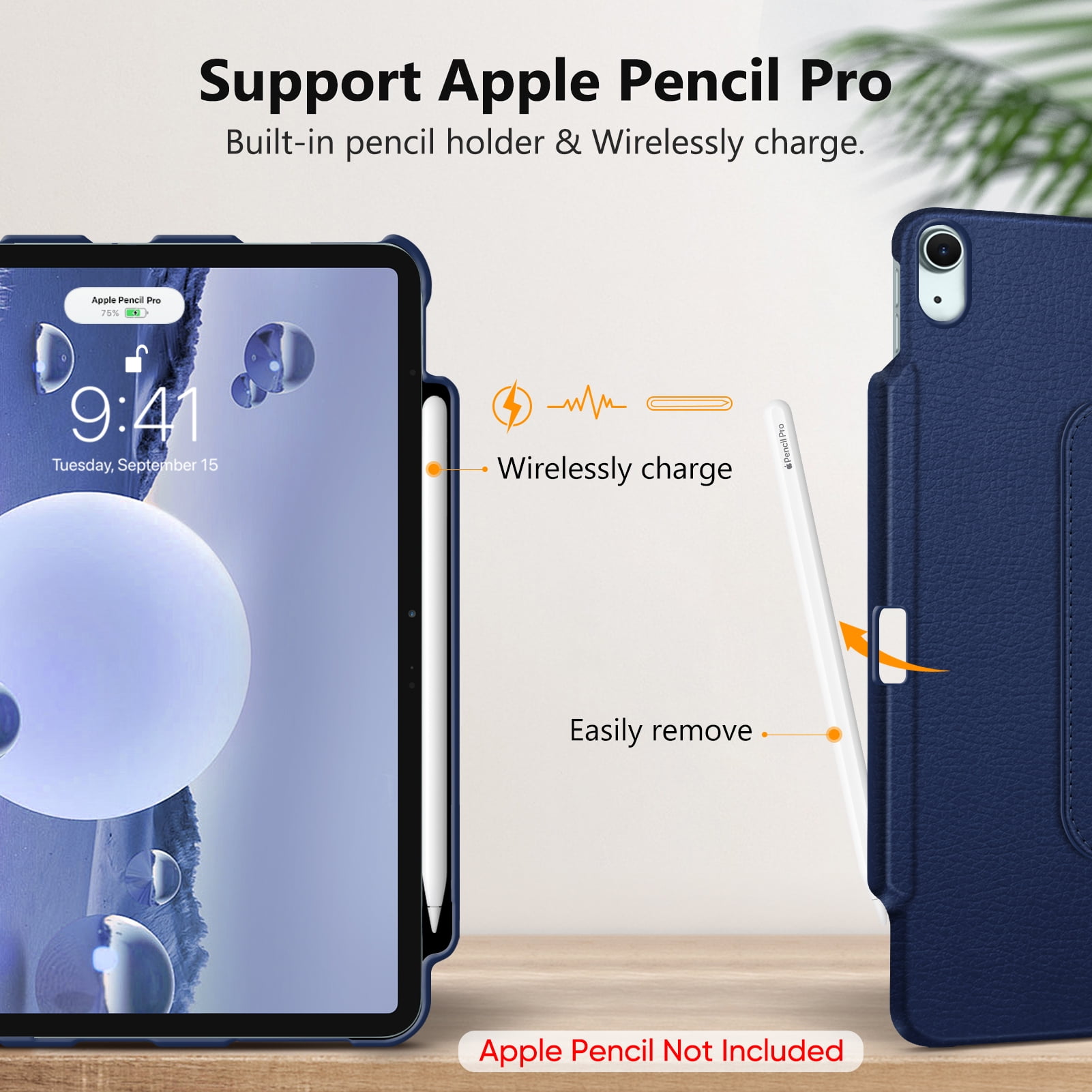 Fintie Rotating Case for iPad Air 13-inch (M4) 2026, (M3) 2025, (M2) 2024 - 360 Degree Rotating Protective Stand Cover with Pencil Holder, Navy