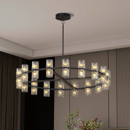 Modern Black Crystal Chandelier,35.8" K9 Crystal Chandeliers for Dining Room Over Table,Wagon Wheel Chandeliers for Dining Room,Living Room,Foyer,Includes 36XG4 Bulbs with LED