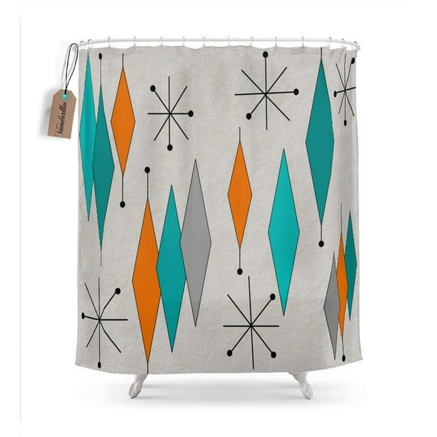 Mid Century Modern Diamond Pattern Shower Curtain Stall Size 36 X 72 Resistant Waterproof Decorations Bath Curtains Multicolor Com Mid Century Modern Diamond Pattern, Single Stall Shower Curtain 36 X 72 Cm