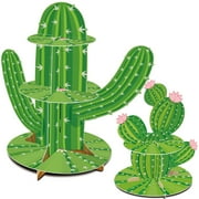 2PCS Cactus Cupcake Stand，Green Cactus Shape Cupcake Taco Holder，Mexican Fiesta Party Decorations for Cielito Lindo Three Esta Birthday Baby Shower Supplies