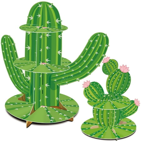 2PCS Cactus Cupcake Stand，Green Cactus Shape Cupcake Taco Holder，Mexican Fiesta Party Decorations for Cielito Lindo Three Esta Birthday Baby Shower Supplies