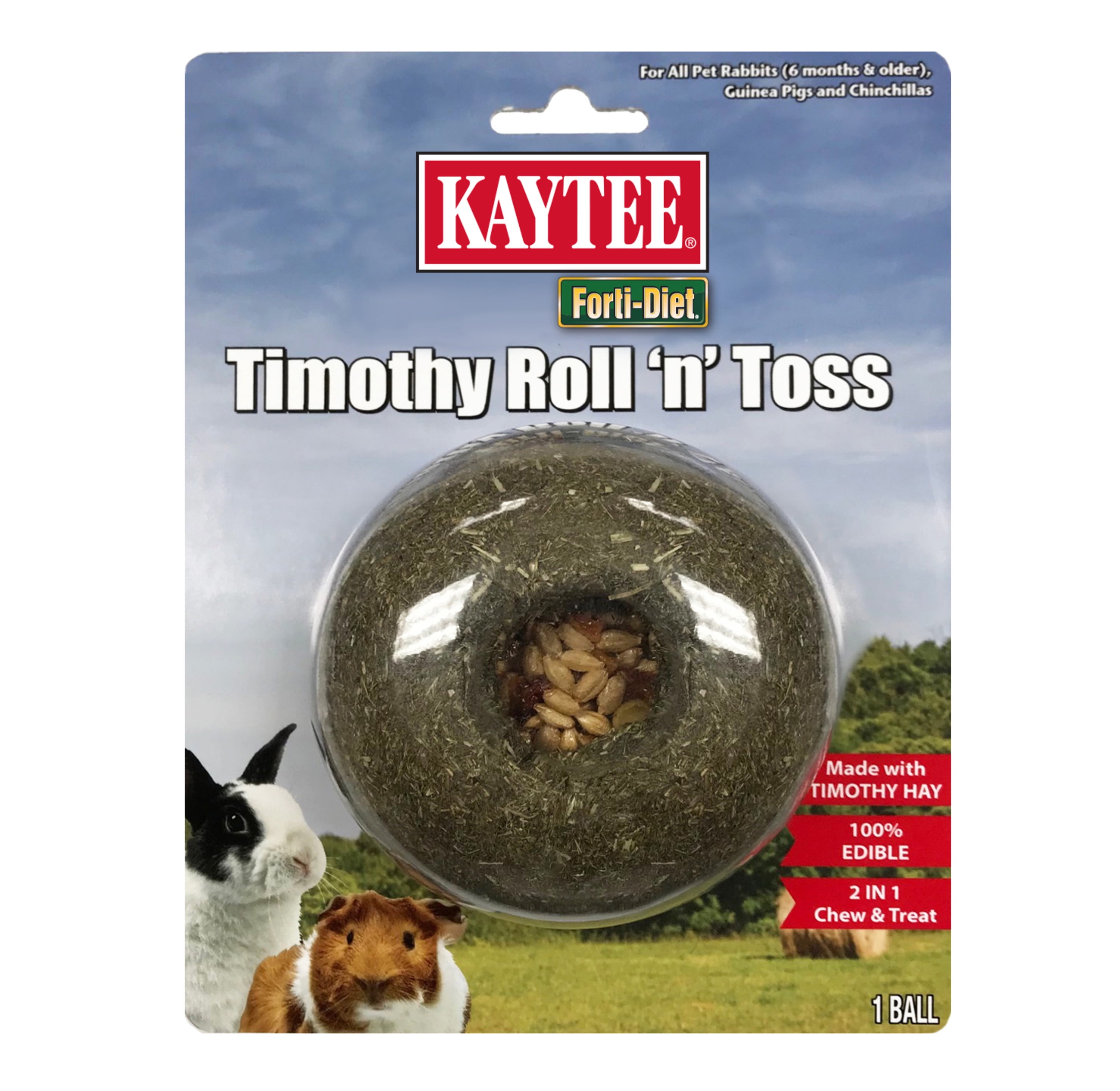Kaytee Forti-Diet Timothy Hay Roll 'N' Toss Small Animal Chew Treat & Toy