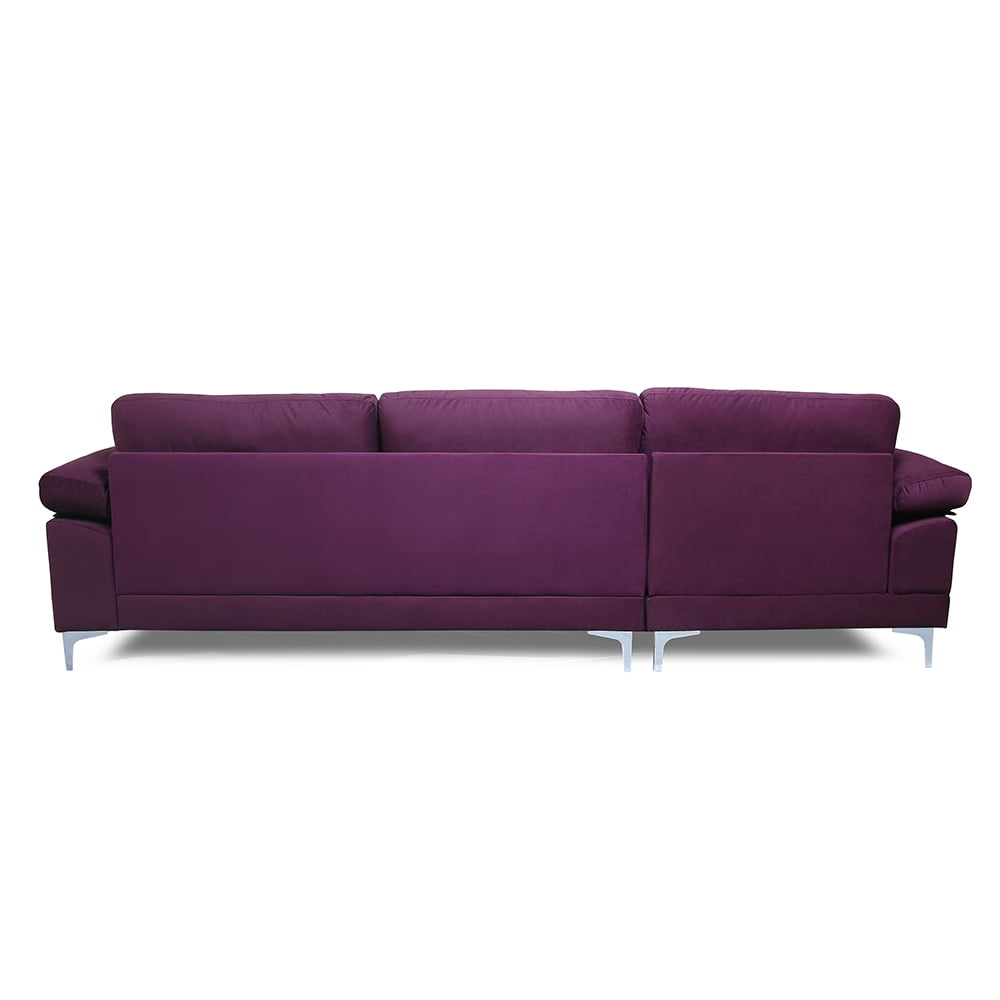 Kepooman Velvet Sectional Sofa, Modern L-Shape Sofa with Reversible Chaise, Chaise Longue Combination Sofa, Purple Kepooman Velvet Sectional Sofa, Modern L-Shape Sofa with Reversible Chaise, Chaise Longue Combination Sofa, Purple