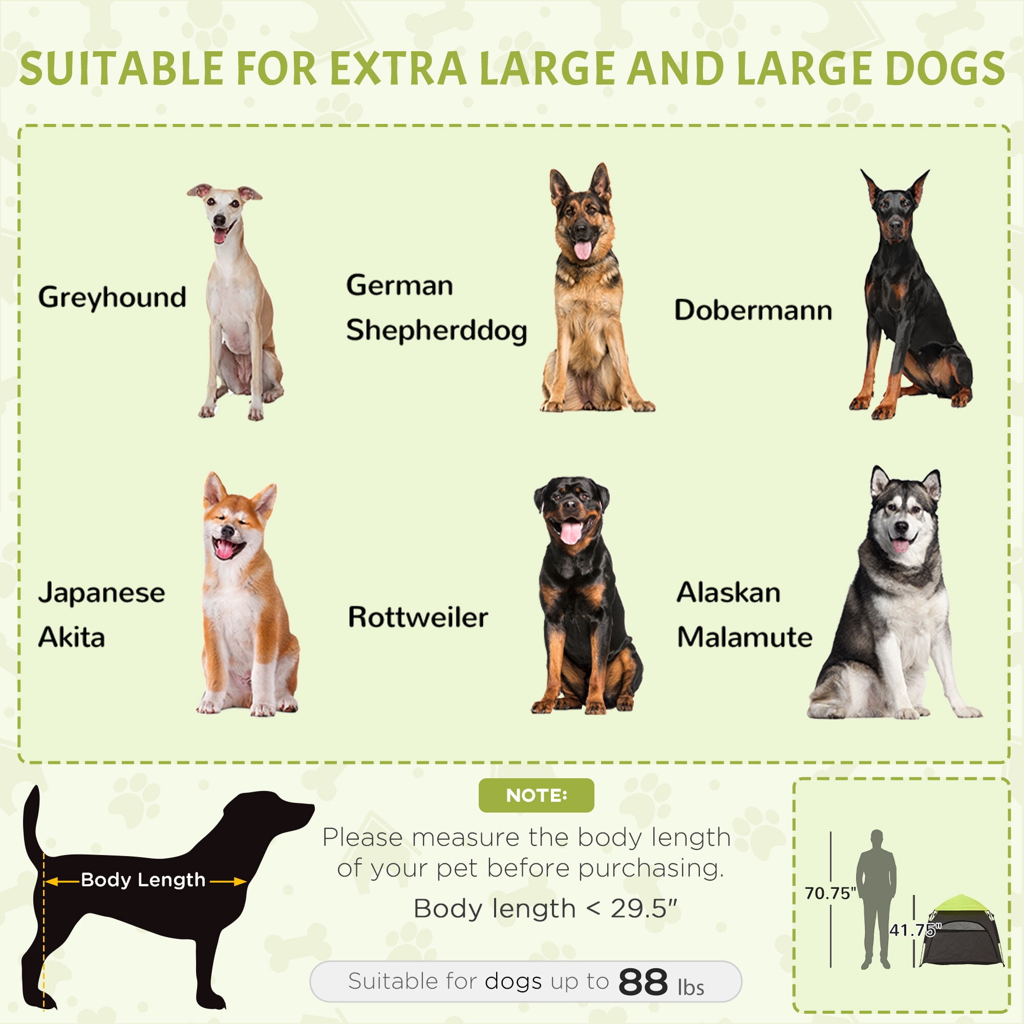 Orthopedic Dog Bed, PawHut Pop Up Dog Tent for Extra Large and Large Dogs, Portable Pet Camping Tent with Carrying Bag for Beach, Backyard, Home, Green, Green Dog Bed,Fabric Cat Bed