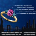 thumbnail image 2 of Gem Stone King 2.19 Ct Oval Pink Created Sapphire Blue Diamond 18K Yellow Gold Plated Silver Ring, 2 of 6