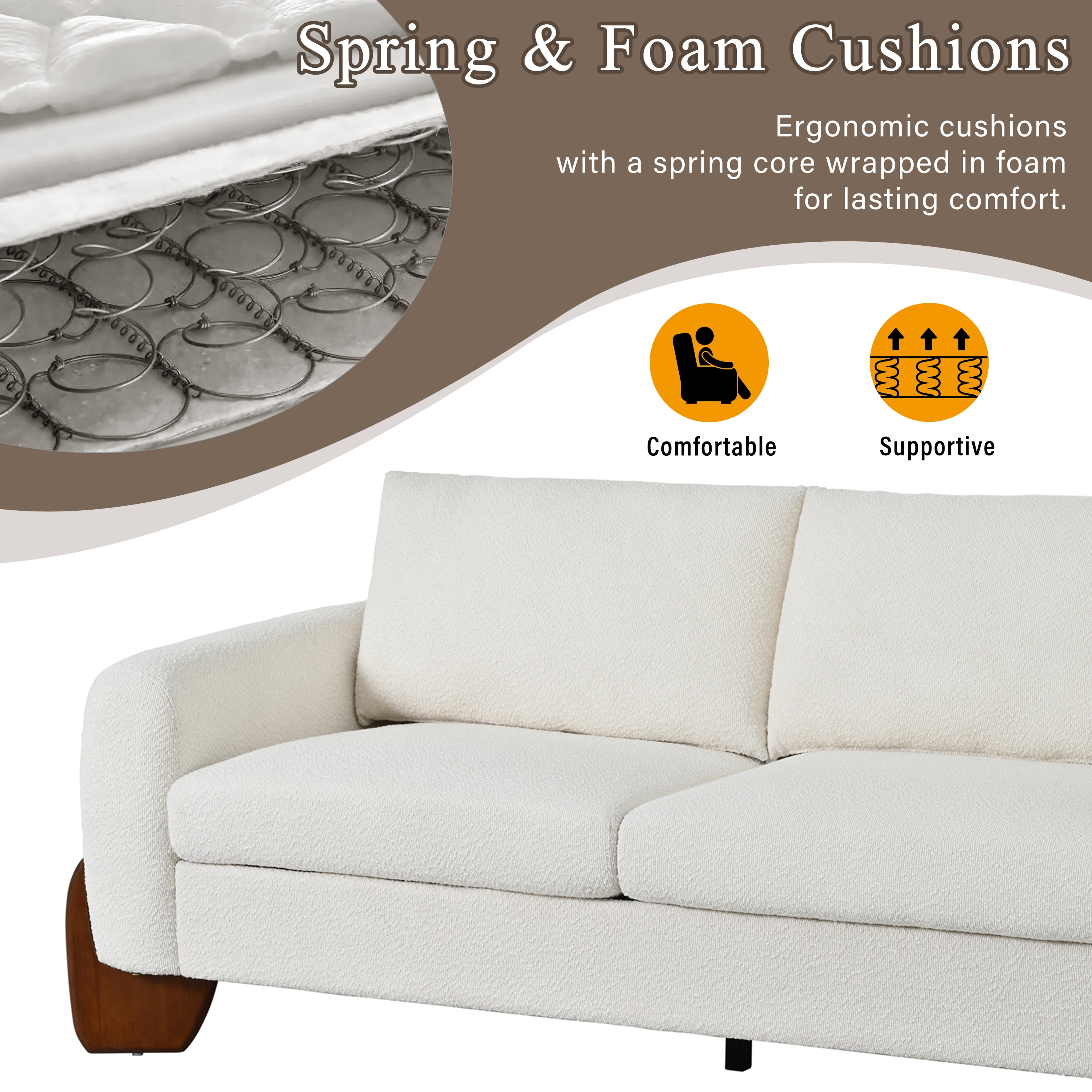 Mintazer Modern 3-Piece Sofa Set, 74.2" Loveseat + 2 Accent Chairs, Modular Upholstered Sofa for Living Room & Family Room, Beige (Table Not Included)
