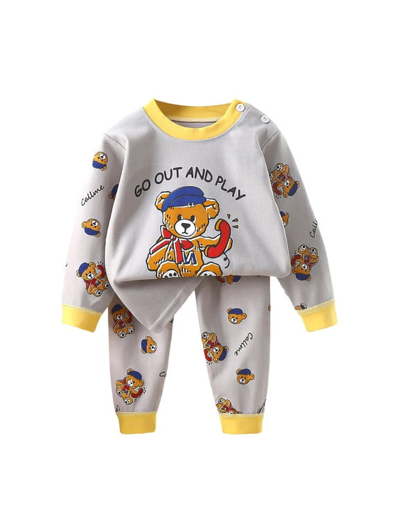 Caqnni Baby Toddler Boy Winter Outfits Long Sleeve Sweatshirts Tops & Pants Sets Clothes Suit for 0 6 12 18 24 M 1t 2t 3t 4t 5t Pajamas & Dailywear Set12-18 Months
