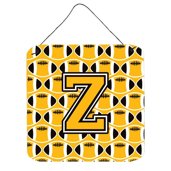 Letter Z Football Black Old Gold and White Wall or Door Hanging Prints